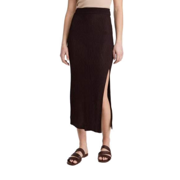 Ninety Percent Rib Split Front Midi Skirt Truffle - Picture 2 of 16